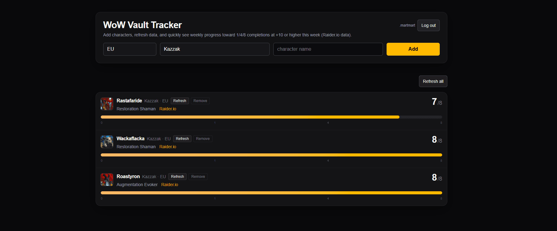 WoW Vault Tracker med Mythic+ og Great Vault-fremdrift